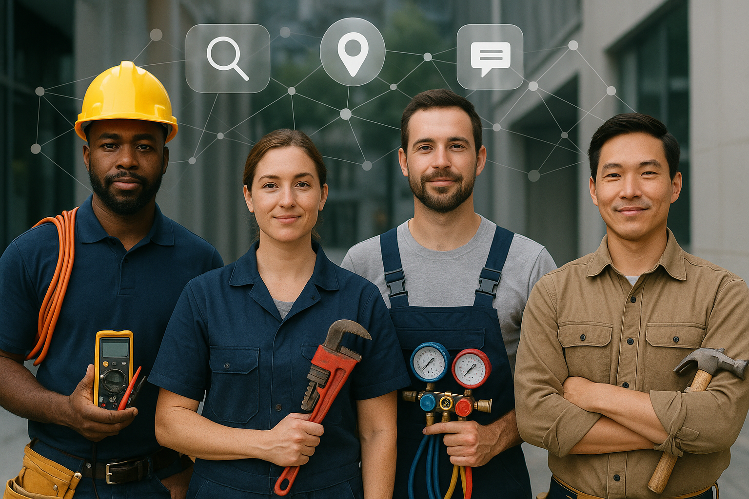 Diverse group of skilled tradespeople